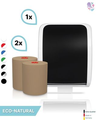 SET: Handtuchrollenspender Autocut, Blanc Cosmos verschied. Farben + 2 Handtuchrollen