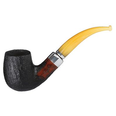 Angelo Pfeife, schwarz rustiziert, gebogen, mit Ring