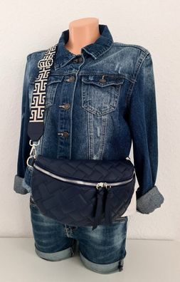 Bauchtasche Gürteltasche Brusttasche Cross Body Bag gesteppt bunter Gurt Dunkelblau