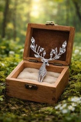 Vintage Emaille Brosche Hirsch mit Strasssteinen