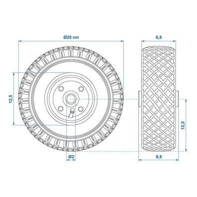 341543 Ersatzrad für Stützrad Metall-Felge mit Luftreifen 260x85mm