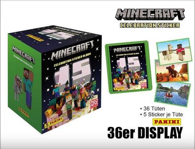 Minecraft Panini Celebration Sticker 36er Display Display mit 36 Tüten 5 Sticker j