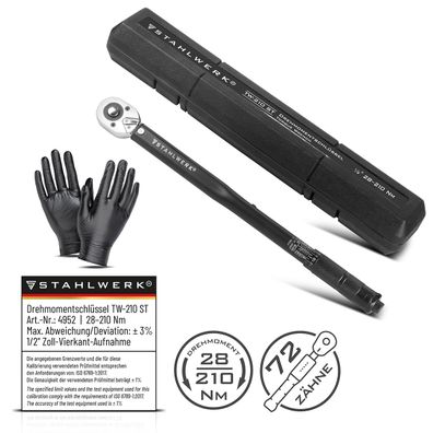 Stahlwerk Drehmomentschlüssel TW-210 ST 28-210 Nm 1/2“ Zoll mit Mikrometerskala