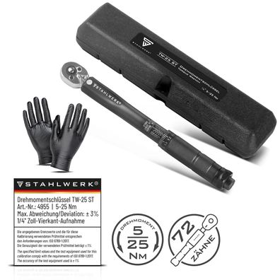 Stahlwerk Drehmomentschlüssel TW-25 ST 5-25 Nm 1/4“ Zoll Umschaltknarre