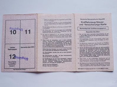 DDR KFZ Steuer- und Versicherungskarte Ausstellungsjahr 1989