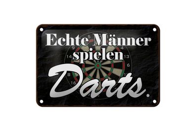 Blechschild echte Männer spielen Darts, 3 vers Größen, Spruch Hobby