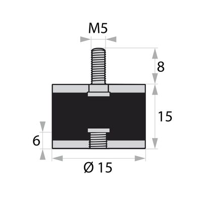 GP/S-AG/IG-8/6-M5-D15xH15 Gummi-Metall-Puffer Gummipuffer Schwingungsdämpfer Silentbl