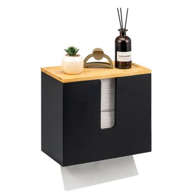 eluno Papierhandtuchspender mit Deckel, Papierhandtuchhalter aus Bambus, Schwarz