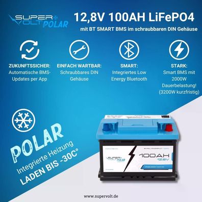 Supervolt Polar Compact LiFePO? Batterie 12,8V 100Ah – Lithium Wohnmobil Batt