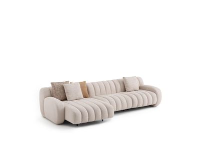 Elegantes beige L-Form Ecksofa aus Textil und Holz
