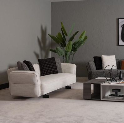 Modernes beiges Textil-Sofa 3-Sitzer aus Holzrahmen