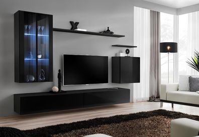 Wohnzimmermöbel Wohnwand Wandschrank Sideboard Schwarz Luxus Holzmöbel