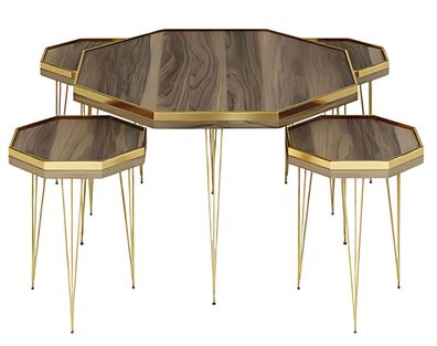 Elegantes braunes Wohnzimmer-Set aus Holz und MDF mit goldfarbenen