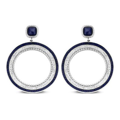 Victoria Silberfarbene blau-weiße Stein-Ohrringe