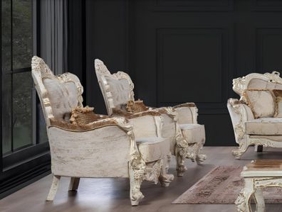 Ohrensessel Sessel Barock Design Polster Sofa Couch Chesterfield Textil Luxus