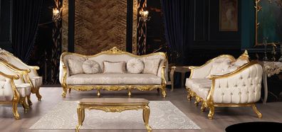 Sofagarnitur 3 + 3 Sitzer Sofa Sofas Sessel Sitz Garnitur Stoff Wohnzimmer Barock