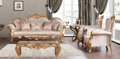 Sofagarnitur 3 + 1 + 1 Sitzer Sofa Sessel Sofas Sitz Garnitur Gruppe Stoff Barock