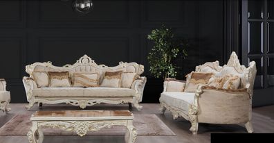 Sofagarnitur 3 + 3 Sitzer Garnitur Sofa Sofas Sessel Sitz Stoff Barock Set Gruppe