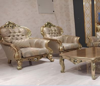 Sessel Ohrensessel Design Polster Sofa Barock Chesterfield Textil Wohnzimmer Neu