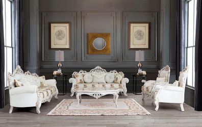 Barock Weiß Sofagarnitur Couch Sofa Polster Möbel Sessel Tisch 5tlg