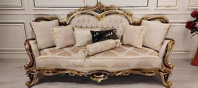 Chesterfield Barock Dreisitzer Couch Möbel Sofa Couchen Stoff Beige