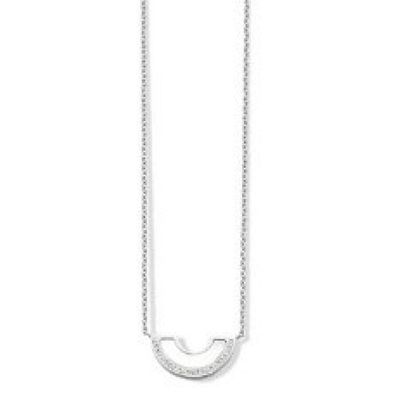 Victoria Silberfarbene Halskette mit weißen Steinen im Halbmonddesign