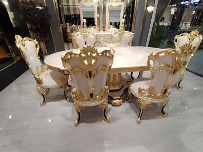 Garnitur Esszimmer Stuhl Set 6x Stühle Luxus Möbel Gruppe Sessel Sitzgarnitur