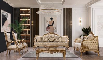 Sofa Set Sofagarnitur 4tlg. Couchtisch Luxus Wohnzimmer Klassiker Designer