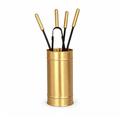 Kamingarnitur stilvoll Messing matt gebürstet - Kaminbesteck Ofenbesteck Schwarz