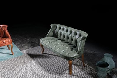 Grüne Chesterfield Zweisitzer Bank Kunstledermöbel Wohnzimmer Sitzer