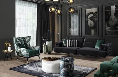 Wohnzimmer Sofagarnitur Luxus Set Dreisitzer Couchtisch Sessel 6 tlg