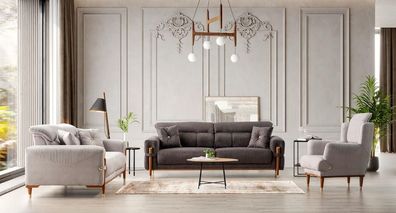 Elegantes 3 + 3 + 1 Sofa-Set Stilvolle Wohnlandschaft Multifunktion Couch Taupe