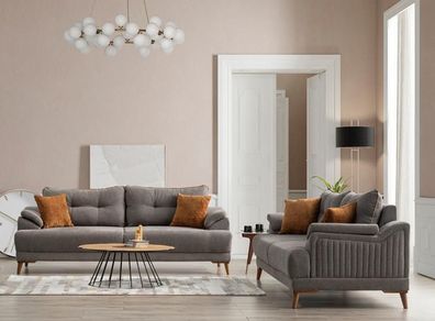 Komfortable Sofagarnitur 3 + 3 Sitzer Gemütliche Couchgarnitur Wohnlandschaft