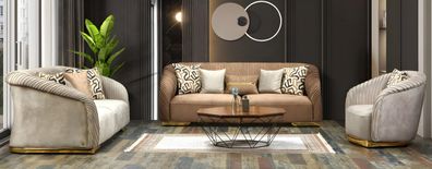 Beige Sofagruppe Sofa Wohnlandschaft Sitzgarnitur Polstergarnitur Sofaset 3 + 3 + 1