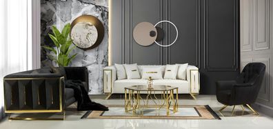 Gold Sofagruppe Sofa Kombination Sitzgarnitur Sofaset Polstergarnitur 3 + 3 + 1