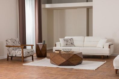 Sofagarnitur 3 + 1 Sitzer Modern Creme Holzgestell Wohnzimmer Komfort Design