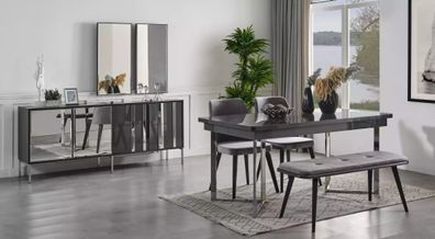Komplett Set Esstisch 4x St?hle Esszimmer Set Ess Gruppe Sideboard 8tlg