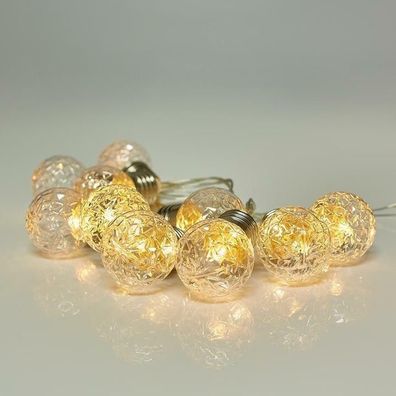 LED Lichterkette mit 10 Kugel Glühbirne Optik Glühbirnen warmweiß Batterie