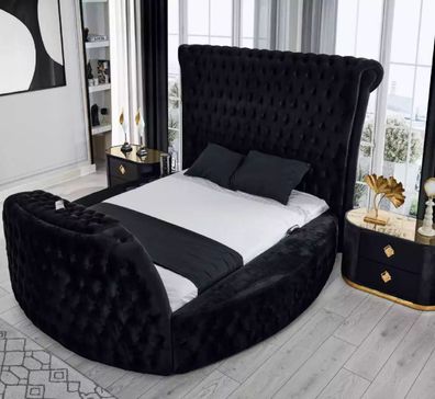 Rund Bett Chesterfield mit Lift Schrank Polster Betten Rundbetten Möbel 3tlg