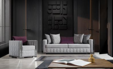 Silber Spiegel Sofagarnitur Couch Sitzpolster Sofagarnitur 3 + 1 Sitzer Couchen