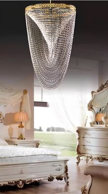 Kronleuchter Decken Leuchte Luxus Gold Deckenlampe Lüster Kristall Ketten