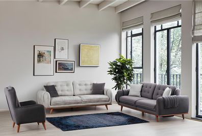 Sitzgarnitur 3 + 3 + 1 im modernen Stil mittelweiches Textil grau Neu