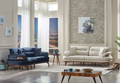 Sofagarnitur 2x Sofas Dreisitzer Couch Wohnzimmer Design Polstermöbel