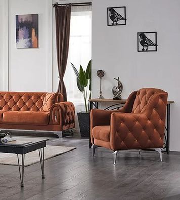 Braun Sessel Luxus Polstermöbel Wohnzimmer Polstersessel Chesterfield