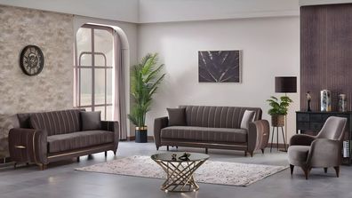 Moderne Sofagarnitur 3tlg Design Textil Braun Design 3 + 3 + 1 Wohnzimmer