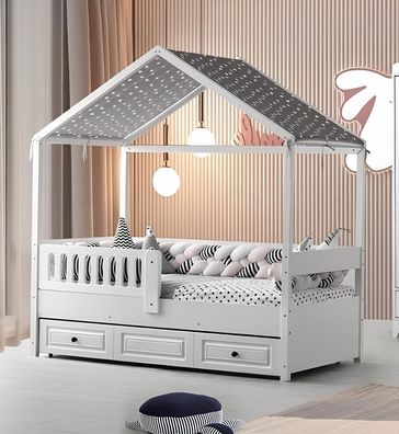 Kinderbett Holzbett Funktionsbett Ausziehbares Bett 200 Holz Weiß Neu