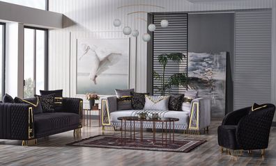 Sofagarnitur 3 + 3 + 1 Sitzer Chesterfield Barock Stil Garnitur Set 3tlg. Sofa Relax