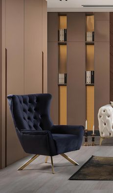 Schwarzer Chesterfield Sessel Wohnzimmer Einsitzer Designer Sitzmöbel