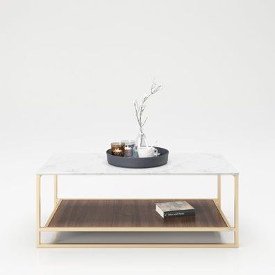 Playboy - Couchtisch OLIVIA mit 1 Ablage im Walnuss Dekor, Marmor Optik