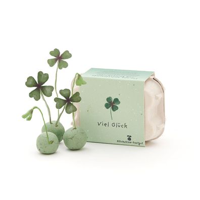 6 Blumenmurmeln im Eierkarton â??Viel Gléckâ?? â?? Saatkugeln mit Glécksklee-Saatgut